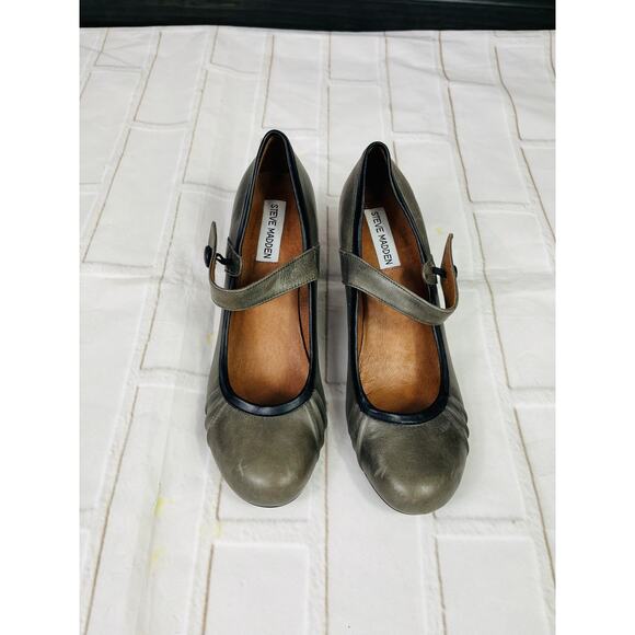 Steve Madden gray leather mary jane pumps heels sz 38.5 - Picture 2 of 9